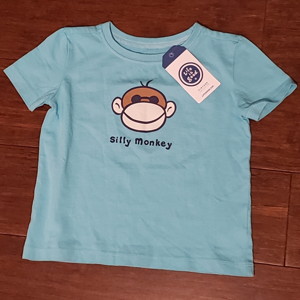 Blue Silly Monkey, Life is Good Tshirt, 2t